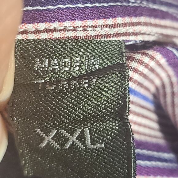 Ermenegildo Zegna  Blue Purple Brown Striped Cotton Sheen XXL Men's Dress Shirt - Picture 3 of 15